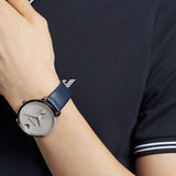 Emporio Armani Modern Slim Analog Silver Dial Blue Leather Strap Watch For Men - AR11214 Authentic Buy Shop Now