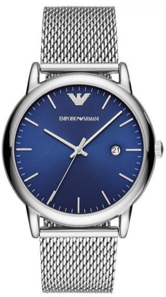 Emporio Armani Luigi Quartz Blue Dial Silver Mesh Bracelet Watch For Men - AR11230 Authentic Buy Shop Now