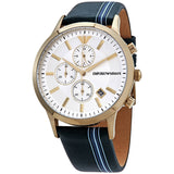 Emporio Armani Renato Chronograph Silver Dial Green Leather Strap Watch For Men - AR11233 Authentic Buy Shop Now