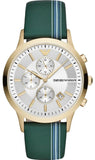 Emporio Armani Renato Chronograph Silver Dial Green Leather Strap Watch For Men - AR11233 Authentic Buy Shop Now