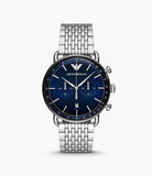 Emporio Armani Aviator Chronograph Blue Dial Silver Steel Strap Watch For Men - AR11238 Authentic Buy Shop Now