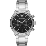 Emporio Armani Mario Chronograph Black Dial Silver Steel Strap Watch For Men - AR11241 Authentic Buy Shop Now