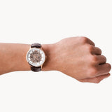 Emporio Armani Meccanico Automatic Silver Dial Brown Leather Strap Watch For Men - AR60039 Authentic Buy Shop Now
