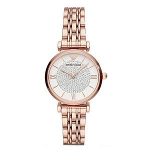 Emporio Armani T-Bar Gianni Crystal Pave Dial Rose Gold Steel Strap Watch For Women - AR11244 Authentic Buy Shop Now