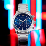 Emporio Armani Mario Chronograph Blue Dial Silver Steel Strap Watch For Men - AR11306 Authentic Buy Shop Now
