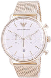 Emporio Armani Aviator Chronograph Quartz Beige Dial Gold Mesh Bracelet Watch For Men - AR11315 Authentic Buy Shop Now
