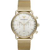 Emporio Armani Aviator Chronograph Quartz Beige Dial Gold Mesh Bracelet Watch For Men - AR11315 Authentic Buy Shop Now