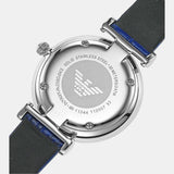 Emporio Armani Gianni T Bar Quartz Crystals Silver Dial Blue Leather Strap Watch For Women - AR11344 Authentic Buy Shop Now