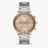 Emporio Armani Mario Chronograph Beige Dial Silver Steel Strap Watch For Men - AR11352 Authentic Buy Shop Now