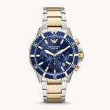 Emporio Armani Mario Chronograph Blue Dial Two Tone Steel Strap Watch For Men - AR11362 Authentic Buy Shop Now