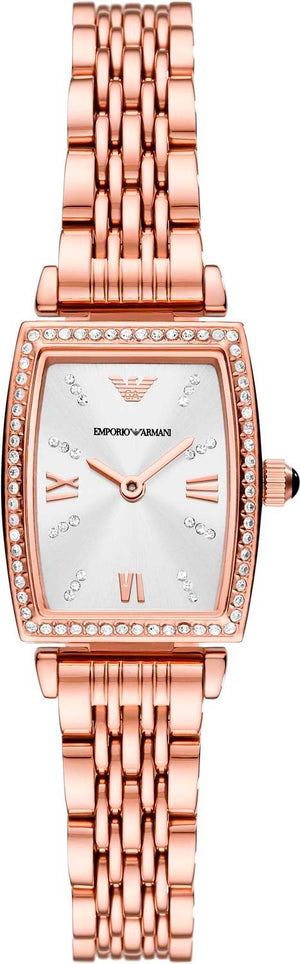 Emporio Armani Gianni T Bar Quartz Crystals White Dial Rose Gold Steel Strap Watch For Women - AR11406 Authentic Buy Shop Now