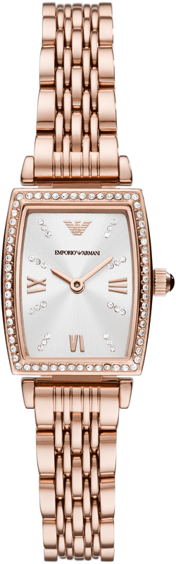 Emporio Armani Gianni T Bar Quartz Crystals White Dial Rose Gold Steel Strap Watch For Women - AR11406