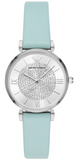 Emporio Armani Gianni T Bar Analog Crystals Silver Dial Blue Leather Strap Watch For Women - AR11443 Authentic Buy Shop Now