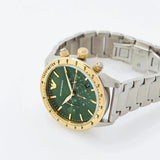 Emporio Armani Mario Chronograph Green Dial Silver Steel Strap Watch For Men - AR11454 Authentic Buy Shop Now