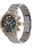 Emporio Armani Mario Chronograph Green Dial Silver Steel Strap Watch For Men - AR11454 Authentic Buy Shop Now