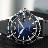 Emporio Armani Diver Three-Hand Quartz Blue Dial Blue Leather Strap Watch For Men - AR11516 Authentic Buy Shop Now