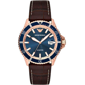 Emporio Armani Pro Planet Three Hand Date Blue Dial Brown Leather Strap Watch For Men - AR11556 Authentic Buy Shop Now