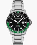 Emporio Armani Sea Explorer GMT Quartz Black Dial Silver Steel Strap Watch For Men - AR11589 Authentic Buy Shop Now