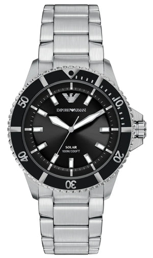 Emporio Armani World Explorer Solar Black Dial Silver Steel Strap Watch for Men - AR11787 Authentic Buy Shop Now