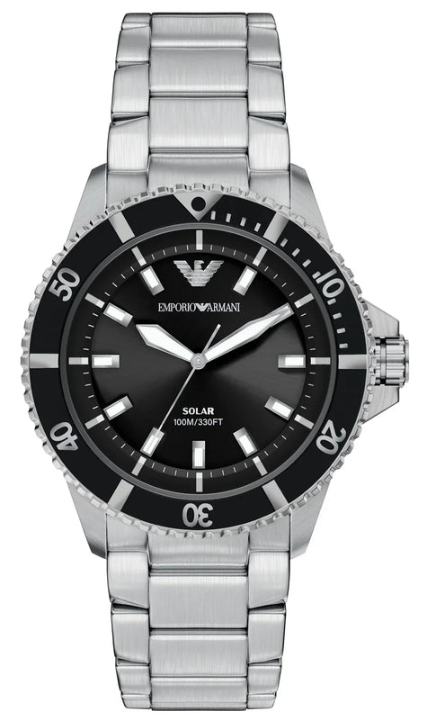 Emporio Armani World Explorer Solar Black Dial Silver Steel Strap Watch for Men - AR11787 Authentic Buy Shop Now