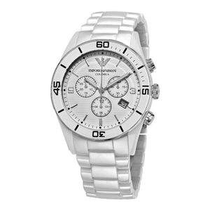 Emporio Armani Ceramic Chronograph White Dial White Ceramic Strap Watch For Men - AR1424 Authentic Buy Shop Now
