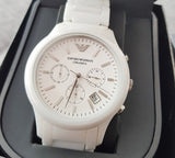 Emporio Armani Ceramica Chronograph White Dial White Strap Watch For Men - AR1453 Authentic Buy Shop Now