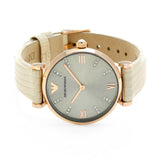 Emporio Armani Gianni T Bar Gunmetal Dial Beige Leather Strap Watch For Women - AR1681 Authentic Buy Shop Now
