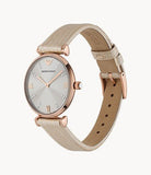 Emporio Armani Gianni T Bar Gunmetal Dial Beige Leather Strap Watch For Women - AR1681 Authentic Buy Shop Now