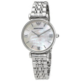 Emporio Armani Gianni T Bar Mother of Pearl Dial Silver Steel Strap Watch For Women - AR1688 Authentic Buy Shop Now