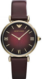 Emporio Armani Gianni T Bar Burgundy Dial Burgundy Leather Strap Watch For Women - AR1757 Authentic Buy Shop Now