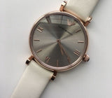 Emporio Armani Gianni T Bar Light Brown Dial White Leather Strap Watch For Women - AR1769 Authentic Buy Shop Now