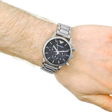 Emporio Armani Chronograph Black Dial Silver Steel Strap Watch For Men - AR1853 Authentic Buy Shop Now