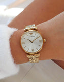 Emporio Armani Gianni T Bar Silver Dial Gold Stainless Steel Strap Watch For Women - AR1877 Authentic Buy Shop Now