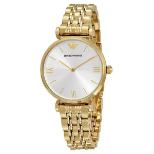 Emporio Armani Gianni T Bar Silver Dial Gold Stainless Steel Strap Watch For Women - AR1877 Authentic Buy Shop Now