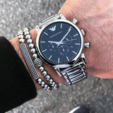 Emporio Armani Luigi Black Dial Silver Steel Strap Watch For Men - AR1894 Authentic Buy Shop Now