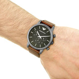 Emporio Armani Classic Chronograph Black Dial Brown Leather Strap Watch For Men - AR1919 Authentic Buy Shop Now
