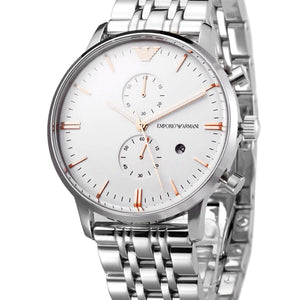 Emporio Armani Chonograph SIlver Dial Silver Steel Strap Watch For Men - AR1933 Authentic Buy Shop Now