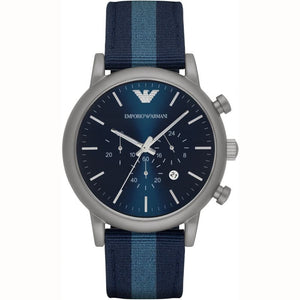 Emporio Armani Luigi Chronograph Quartz Blue Dial Blue Nylon Strap Watch For Men - AR1949 Authentic Buy Shop Now