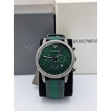 Emporio Armani Luigi XLarge Chronograph Green Dial Green Fabric Strap Watch for Men - AR1950 Authentic Buy Shop Now