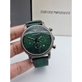 Emporio Armani Luigi XLarge Chronograph Green Dial Green Fabric Strap Watch for Men - AR1950 Authentic Buy Shop Now