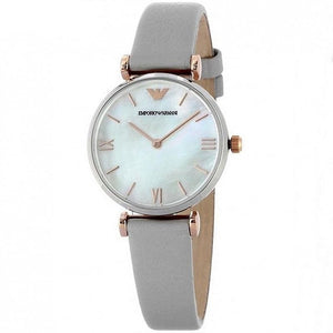 Emporio Armani Gianni T Bar Quartz Mother of Pearl Dial White Leather Strap Watch For Women - AR1965 Authentic Buy Shop Now