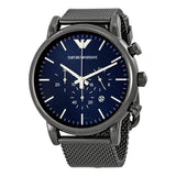 Emporio Armani Chronograph Blue Dial Gun Metallic Mesh Bracelet Watch For Men - AR1979 Authentic Buy Shop Now