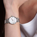 Emporio Armani Gianni T-Bar Mother of Pearl Dial Two Tone Steel Strap Watch For Women - AR1987 Authentic Buy Shop Now