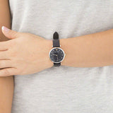 Emporio Armani Gianni T Bar Analog Blue Dial Black Leather Strap Watch For Women - AR1989 Authentic Buy Shop Now