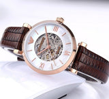 Emporio Armani Meccanico Skeleton Mother of Pearl Dial Brown Leather Strap Watch For Women - AR1993 Authentic Buy Shop Now