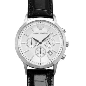 Emporio Armani Classic Chronograph Silver Dial Black Leather Strap Watch For Men - AR2432 Authentic Buy Shop Now