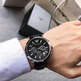 Emporio Armani Renato Chronograph Black Dial Black Leather Strap Watch For Men - AR2447 Authentic Buy Shop Now