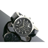 Emporio Armani Renato Chronograph Black Dial Black Leather Strap Watch For Men - AR2447 Authentic Buy Shop Now
