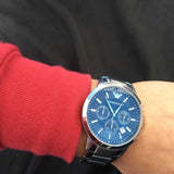Emporio Armani Renato Chronograph Blue Dial Silver Steel Strap Watch For Men - AR2448 Authentic Buy Shop Now