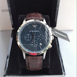 Emporio Armani Renato Chronograph Blue Dial Black Leather Strap Watch for Men - AR2494 Authentic Buy Shop Now